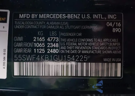 2016 Mercedes-Benz C 300 4Matic from USA, damaged, VIN 55SWF4KB1GU154225